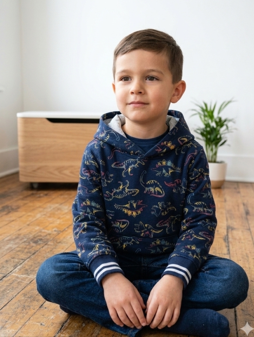 Kids Headquarters Navy Hoodie with Yellow & Pink Dino Print